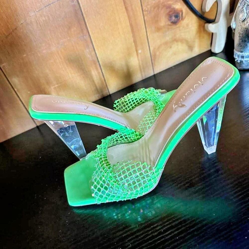Vivianly neon green rhinestone mesh